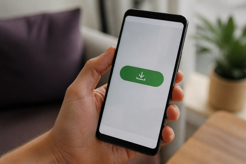Main tenant un smartphone affichant un bouton Installer vert