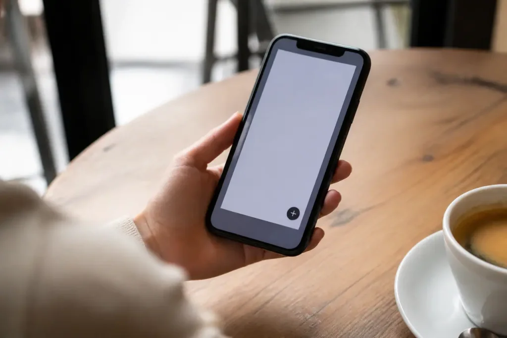 Smartphone affichant un PDF avec bouton plus